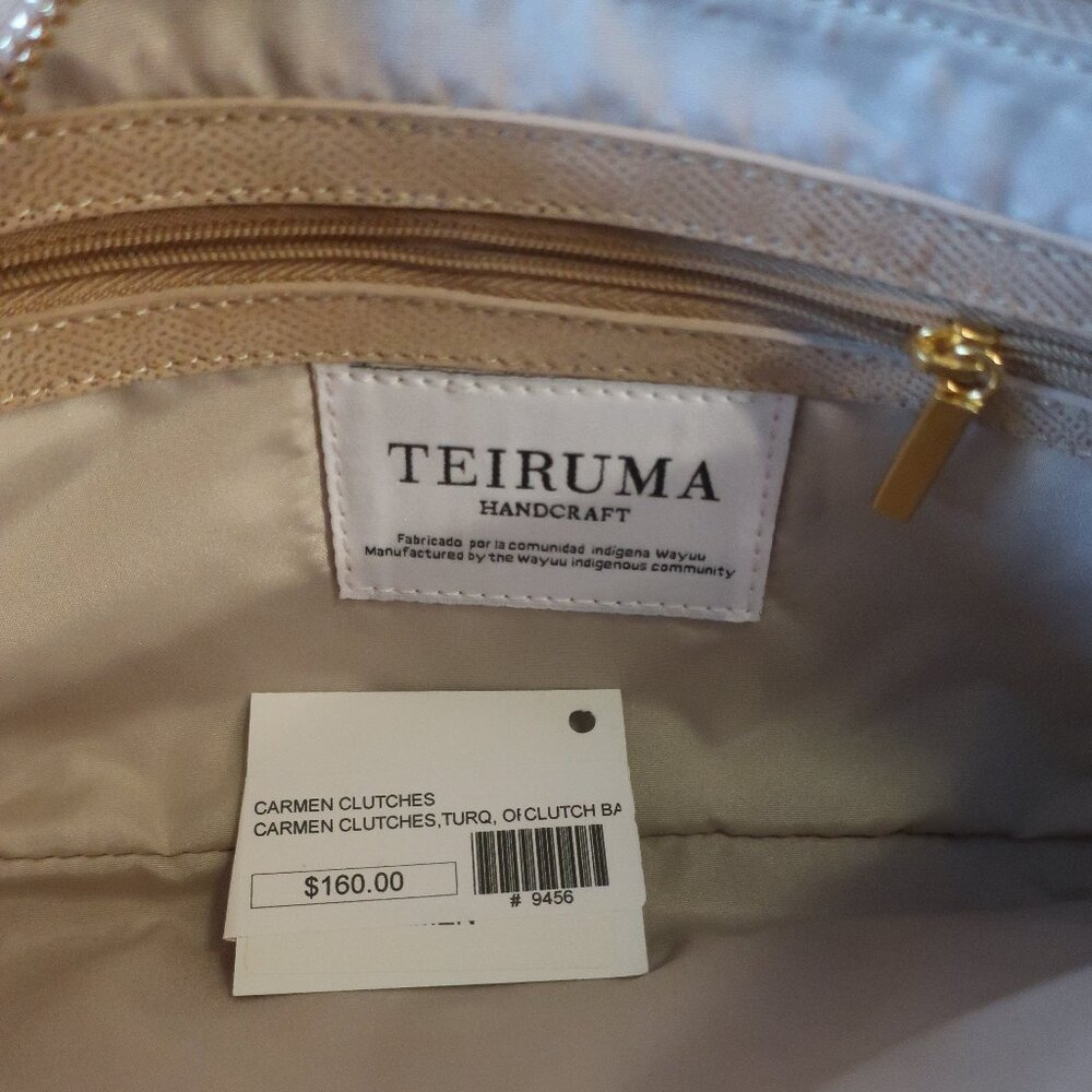 NWT Womens Teiruma Handcraft Pink Gold Woven Zip Carmen Clutch Bag * - Picture 10 of 10